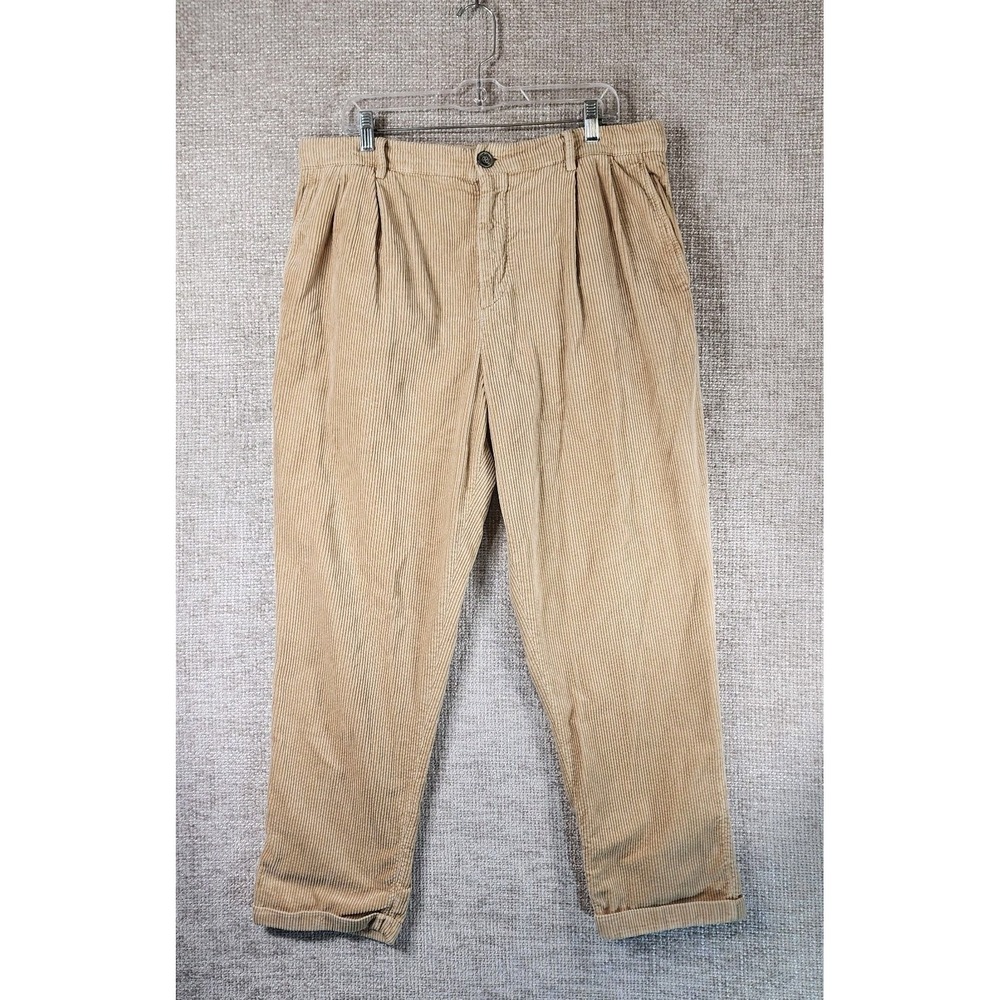 Brunello Cucinelli Easy Fit Corduroy Pants Mens 36x28 Tan Pleated Cuffed Italy54